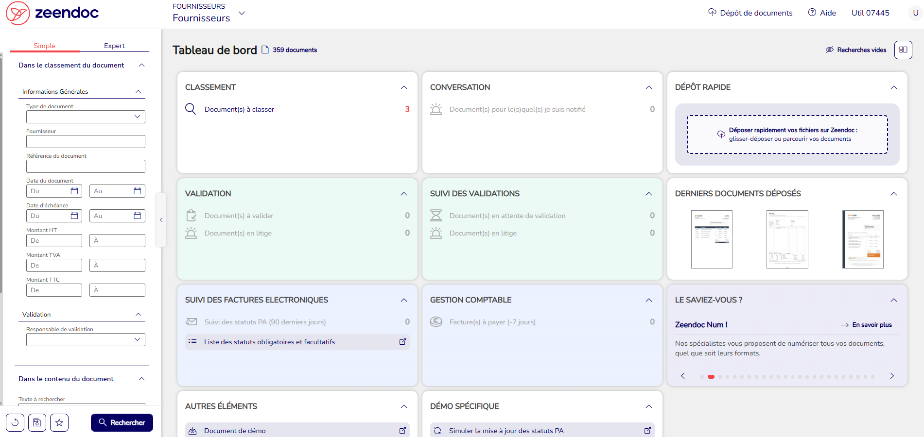 Interface de gestion documentaire Zeendoc